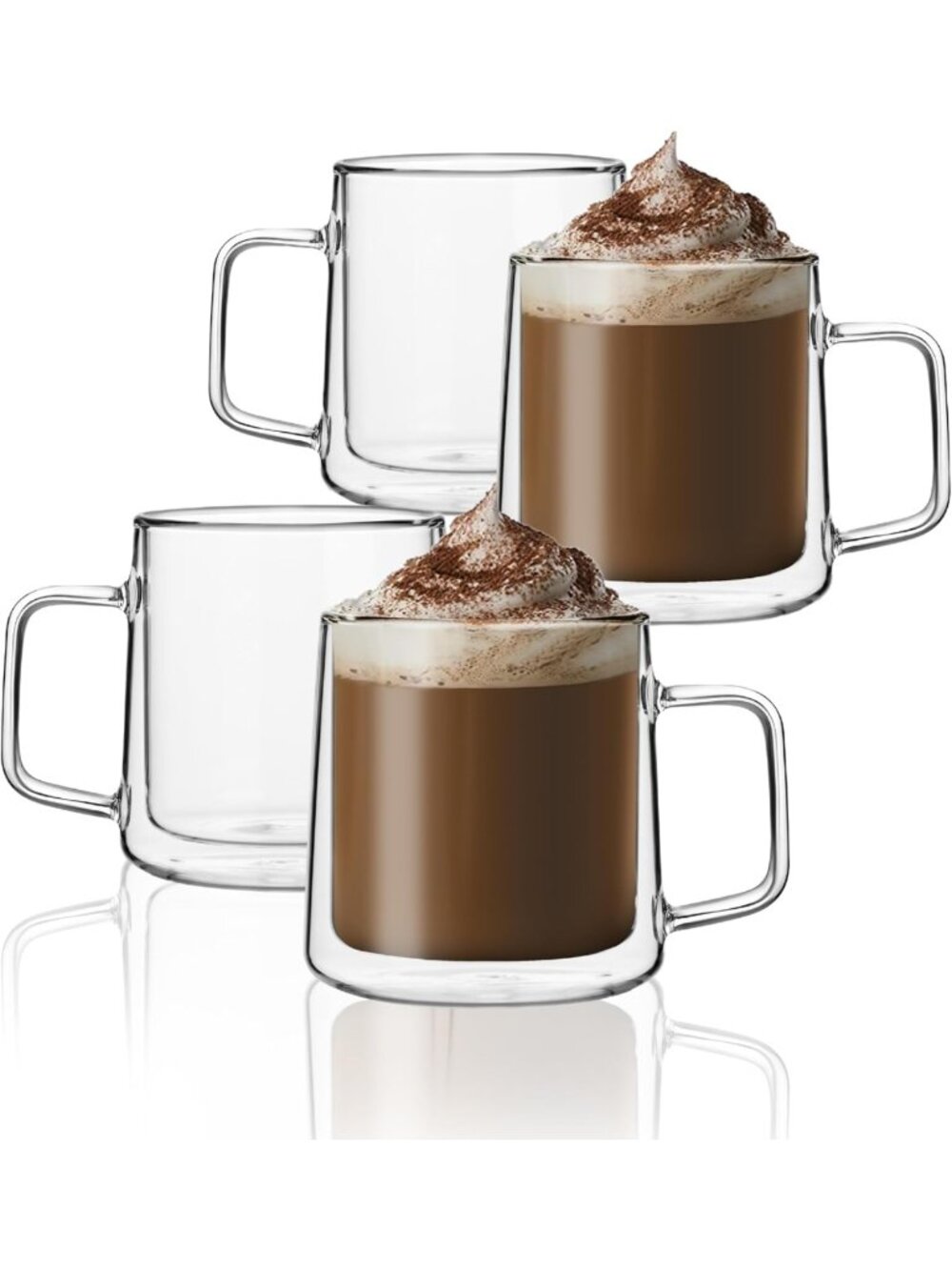 Double Wall Insulated Glass Coffee Mugs Set of 4 - Clear Espresso Latte Cups